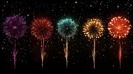 Transparent fireworks illuminating the night sky, with subtle sparkles and vibrant colors