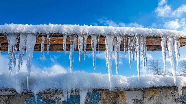 Icicles hanging from a roof edge