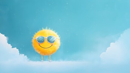 Cheerful Illustrated Sun Wearing Sunglasses in Sunny Sky