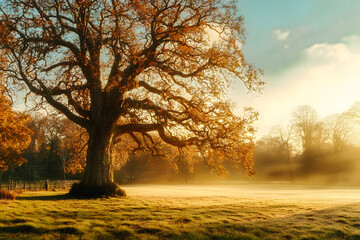 Fototapeta premium Vieil arbre solitaire dans la prairie
