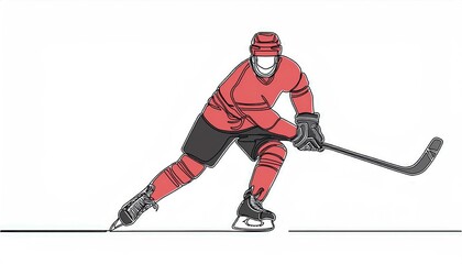 Obraz premium Single continuous line drawing of hockey player on skates