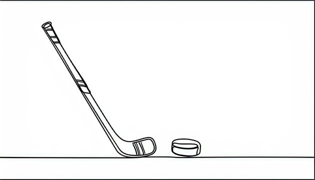 recommend clip art: Single continuous line drawing of hockey stick and puck