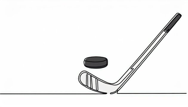 recommend clip art: Single continuous line drawing of hockey stick and puck