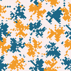 Simple glitch geometric seamless abstract pattern with playful woven summer color. Bright whimsical gender neutral bold irregular shape textile Cotton effect background. 