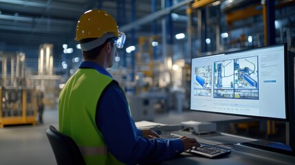 Close-up of virtual factory simulation, digital models and interactive environments, workers learning complex tasks in a safe setting