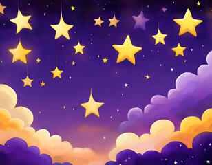Fototapeta premium Purple night sky animation with stars and yellow clouds, ideal for a children’s lullaby or _1(693)
