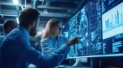 Engineering team working on a complex project in a high-tech factory, diverse group of professionals collaborating on innovative solutions