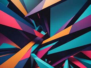 bold geometric shapes in a dynamic abstract pattern, using vibrant colors and sharp lines to create depth and movement