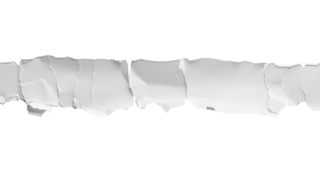 White paper strip torn on a clean transparent background