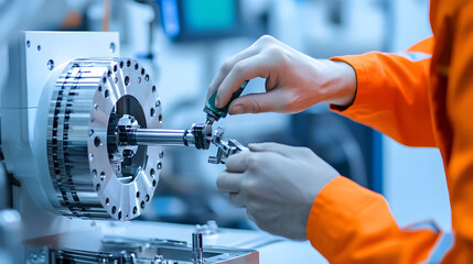 Engineer Performing Checks on Manufacturing Machine for Assurance