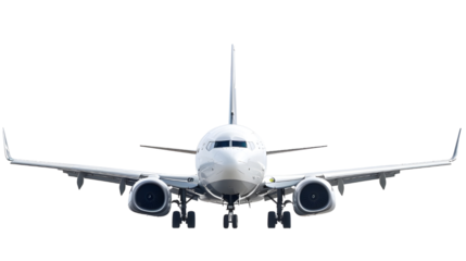 Airplane front view isolated transparent background