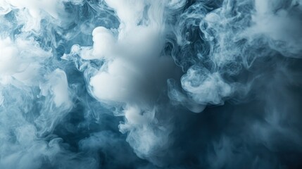 Abstract Swirling White Smoke on a Dark Blue Background