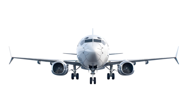 Airplane front view isolated transparent background