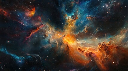Fototapeta premium Outer space scene with a nebula, vibrant colors and intricate cosmic formations, deep space exploration, focus on beauty and mystery