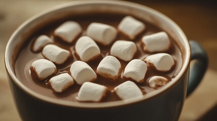 Close-up of a mug of hot chocolate with marshmallows.