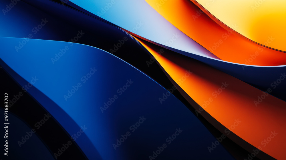 Poster abstract waves of blue and orange flow seamlessly in a dynamic interplay of light and shadow, creati