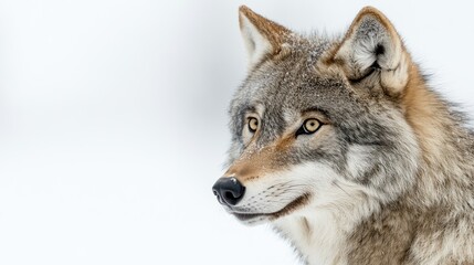 Fototapeta premium Close-up Portrait of a Wolf with Snow on its Fur