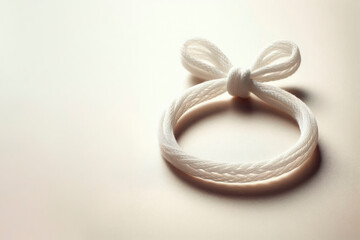 Naklejka premium A white cord tied in the form of a bow on a light background. Space for text.