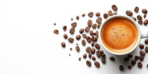 Fototapeta premium Freshly Brewed Espresso Surrounded by Coffee Beans