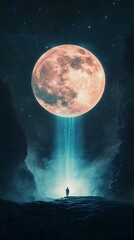 Fototapeta premium Glowing Mystical Waterfall Under a Moonlit Night Sky