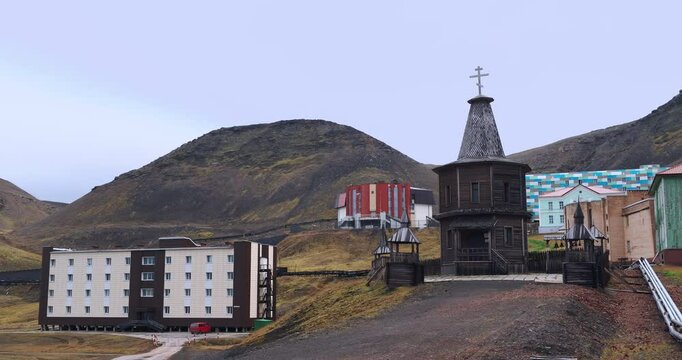 Old Soviet Buildings In Barentsburg, Svalbard, Arctic