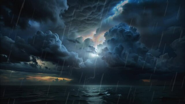 thunderstorm in the middle of the sea with dark clouds