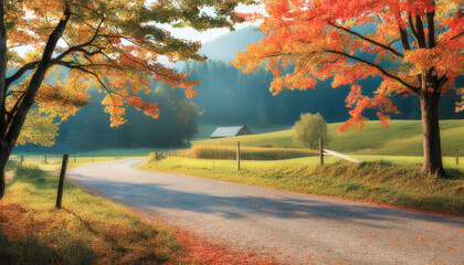 Enchanted Autumn Forest Walk. Autumn Forest Pathway with Golden Leaves. Sunlit Autumn Forest Trail.