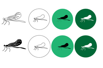 Set of line dragonflies. Collection of insects with beautiful patterns. Aesthetics and elegance. Vintage tattoo of geometric sketch. Cartoon flat vector illustrations isolated on white background

