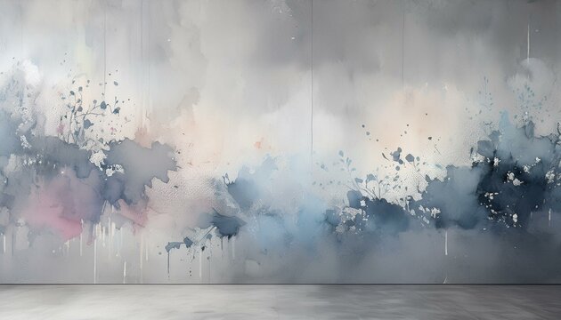 Abstract watercolor art with soft pastel colors and flowing shapes, featuring delicate floral accents and a misty, ethereal feel.