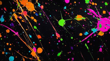 Neon splattered paint on a black background, generative ai