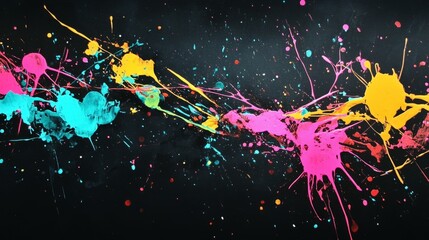 Neon splattered paint on a black background, generative ai