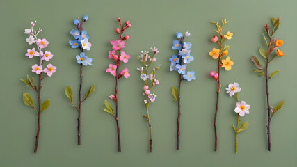 Colorful flowers on a twig on  a isolated backgournd