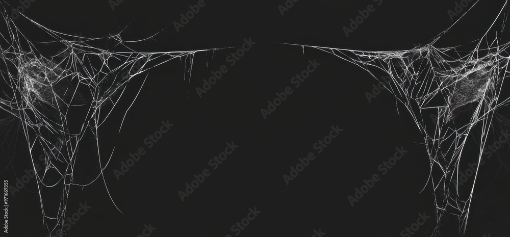 Canvas Prints spider webs hanging on the left and right sides of an empty black background creepy atmosphere, horr
