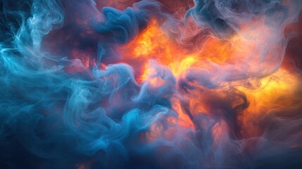Fototapeta premium Abstract Swirling Blue and Orange Smoke