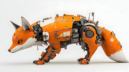 Pastel Highlighted Mechanical Fox on Minimal White Background