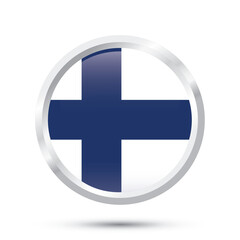 Obraz premium Finland flag round circle glossy shiny 3D badge vector illustration isolated on white background for National Day Independence Day 6 December and other educational purposes, flyers, posters, banners