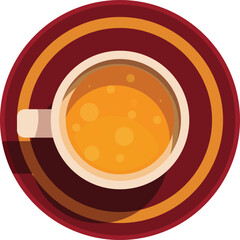 Cup of a hot beverage, possibly tea, with bubbles resting on a matching saucer