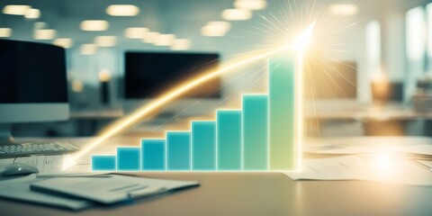 Business Growth Success Concept with Glowing Graph in Office Setting - Corporate Achievement Visualization