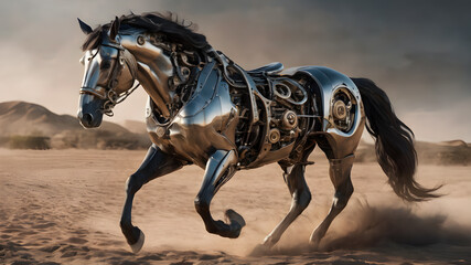 Mechanical horse animal. made of metal  AI generated image, ai