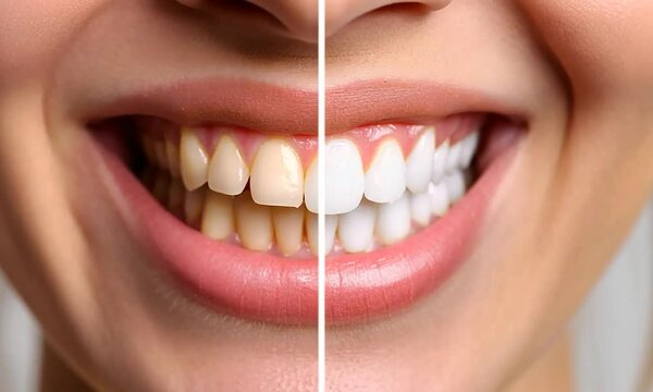 Teeth Whitening Before and After Comparison &ndash; Perfect Smile Transformation, Yellow to White Teeth, Dental Health and Cosmetic Dentistry Concept
