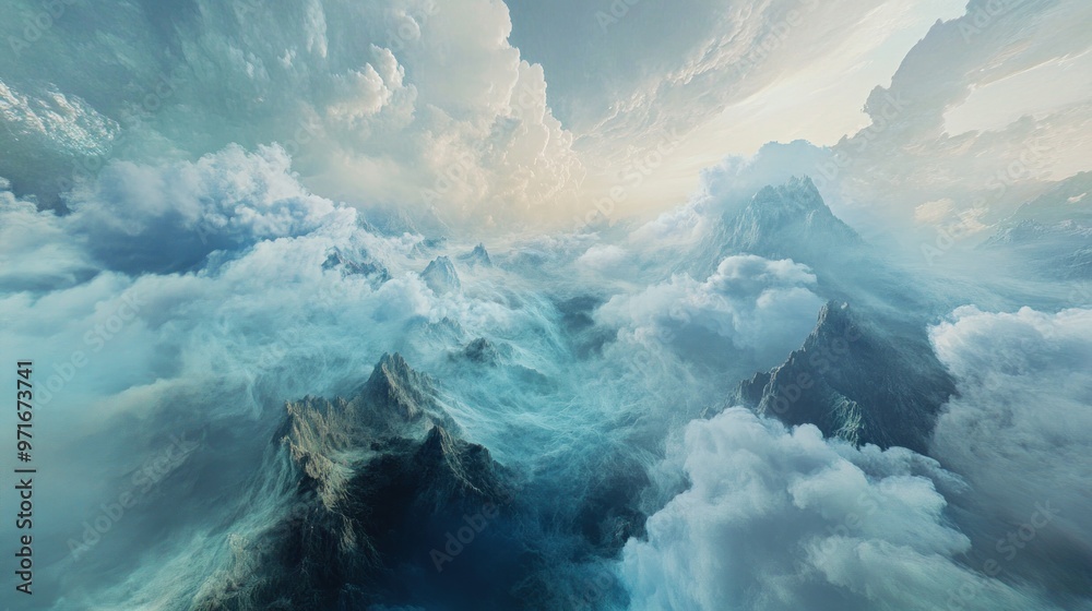 Wall mural Mountain Peaks Emerge From a Sea of Clouds