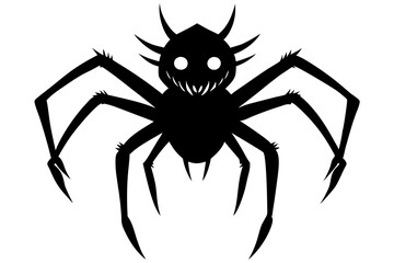 Spider Black Widow. Black bug spider silhouette, isolated white background. Scary Halloween icon, symbol horror, animal arachnid, creepy dangerous insect, arachnophobia fear. Vector illustration
