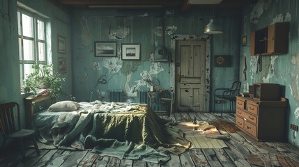 Abandoned Room with Vintage Television