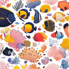 Vibrant Tropical Fish and Coral Reef Seamless Pattern for Nature Inspired Designs