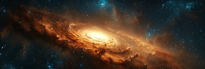 Fototapeta premium A vibrant spiral galaxy with bright stars and distant nebulae in deep space
