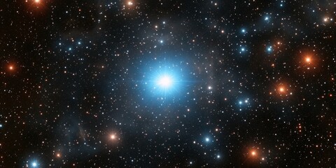 Obraz premium A luminous blue giant star surrounded by a field of vibrant distant stars in deep space