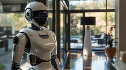 Modern robotic vacuum cleaner on white floor indoors
