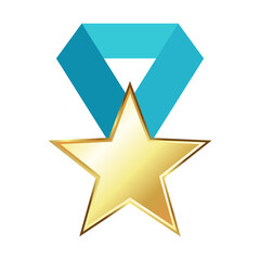 Golden yellow star with blue ribbon. First place winner design