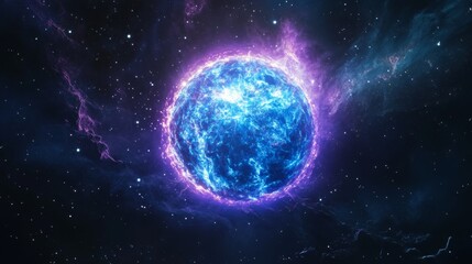 Obraz premium A lonely neutron star surrounded by vibrant auroras in dark cosmic space