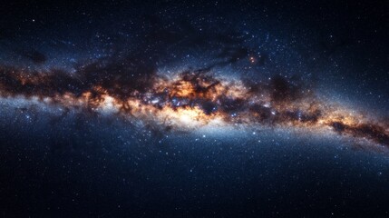 Spectacular panoramic view of the Milky Way galaxy filled with stars and cosmic clouds